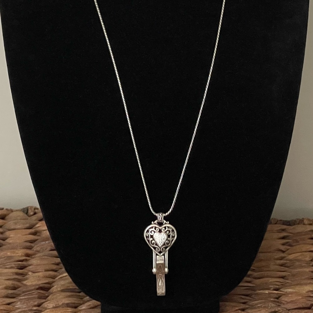 Brighton clear rhinestone heart clip badge holder pendant necklace